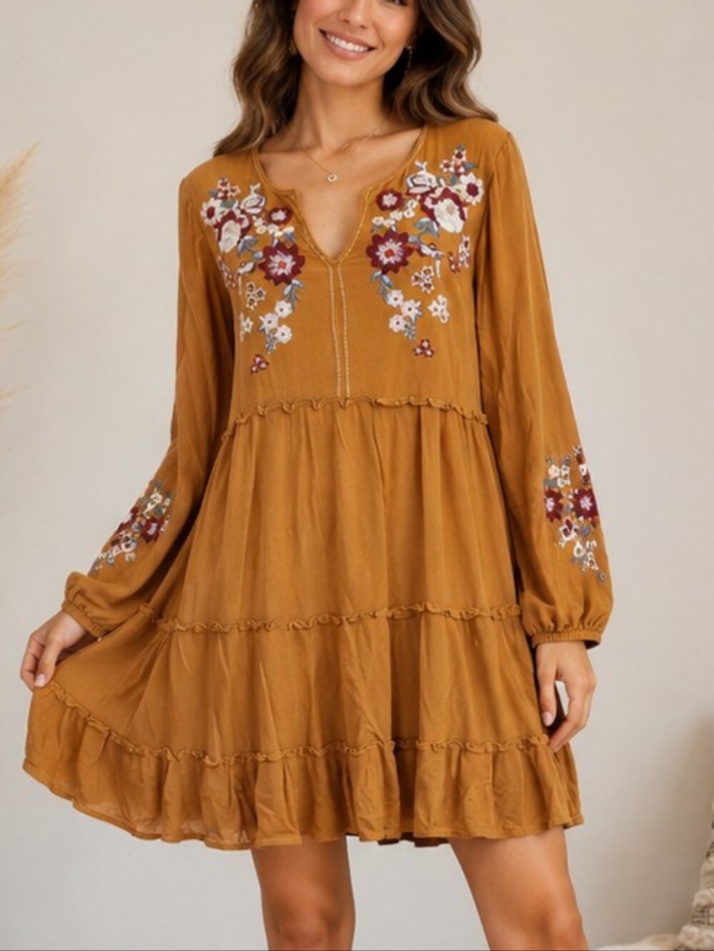 April Sky Embroidered Boho Tiered Dress – Size Medium